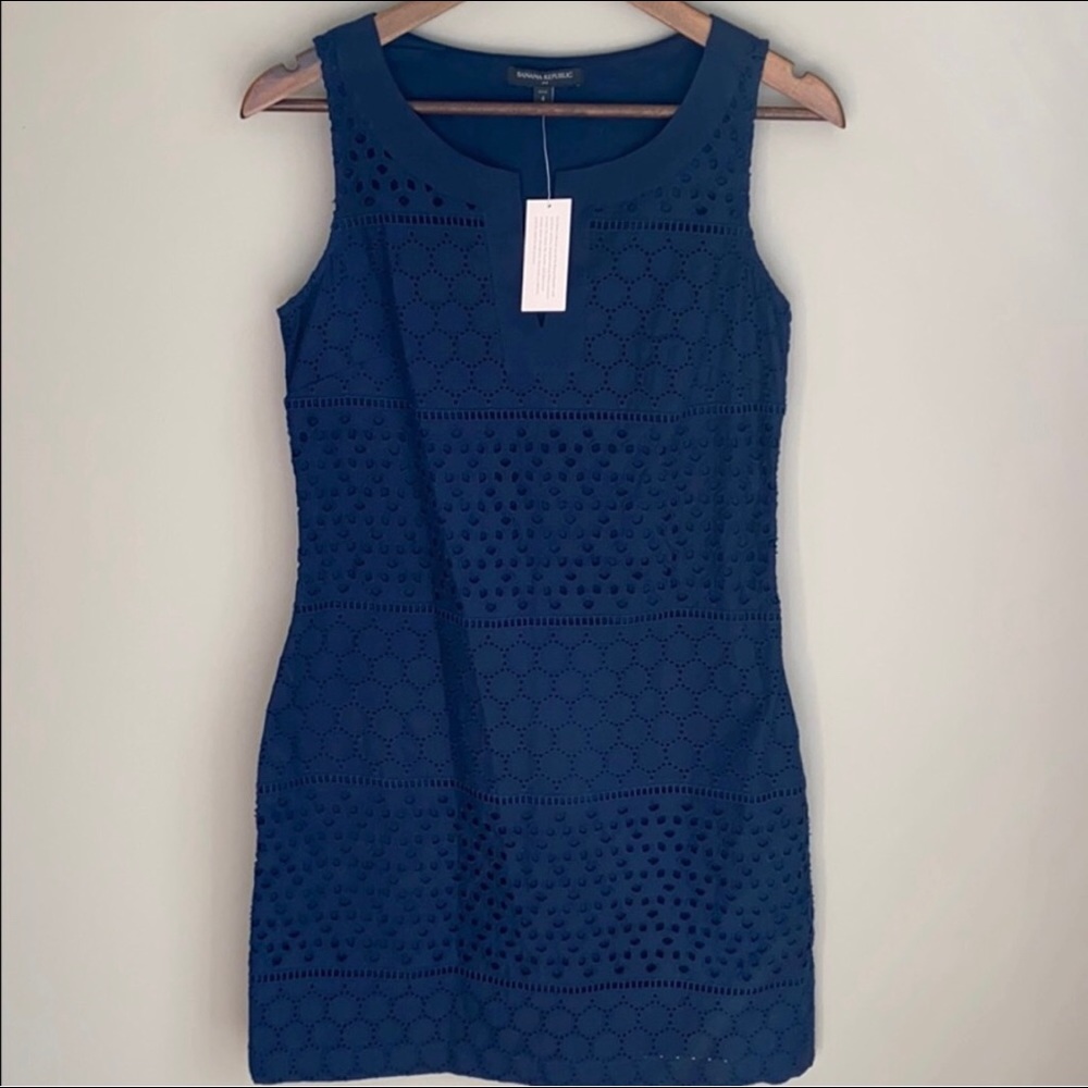 NWT Banana Republic Navy Eyelet Shift Dress 4P